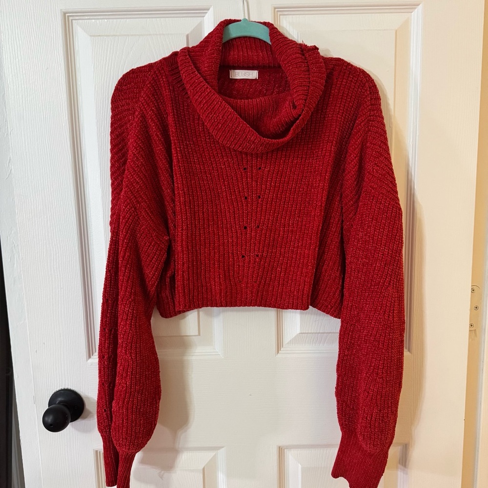 Blush Red Cowl Neck Cropped Sweater